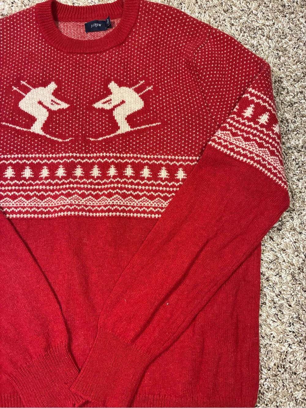 J.Crew Men’s 100% Lambs Wool Ski Trees Holiday Theme Sweater - Picture 3 of 12